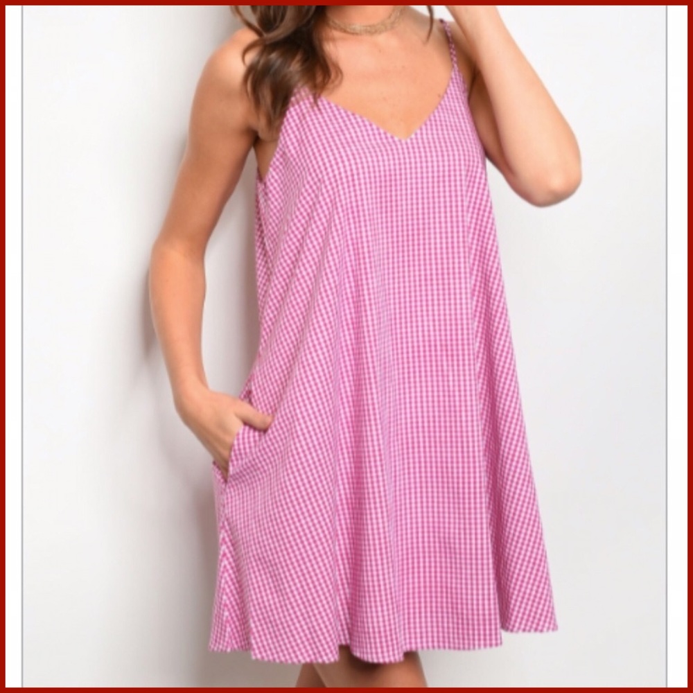 Pink/Red & White Checked Spaghetti Strap Sundress